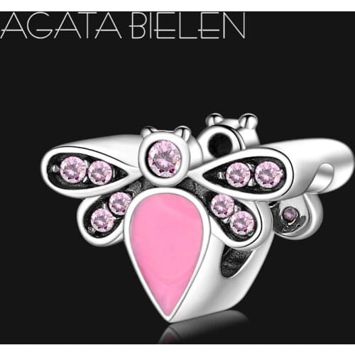 2020 Fine 925 Sterling Silver pink Lovely Bee Pink CZ Accessories beads Fit europeu bracelets for DIY jewelry making