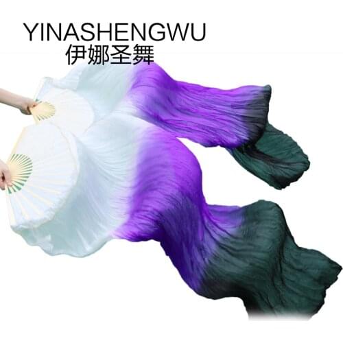 Newest Handmade Bamboo Ribs Dance Props Silk Belly Dance Fans Natural Silk 1 Pc Left hand+1 Pc Right Hand Dancing Silk Fans