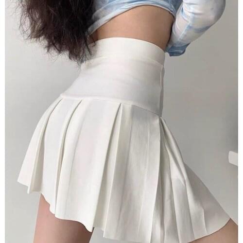 White Pleated Skirt High Waisted Mini Skirts Yk2 Clothes Summer 2021 New School Girl Plad Skater Black Tennis Skirt