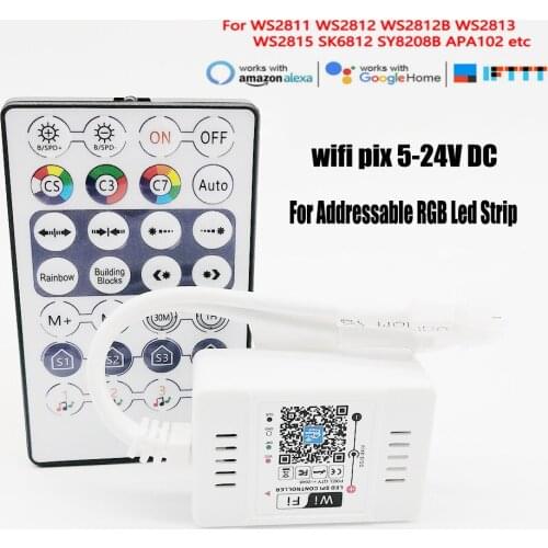 Bluetooth-compatible WiFi 2 output SPI Alexa Google Controller for WS2811 WS2812 Pixel LED Strip Light IOS Android APP 5-24V