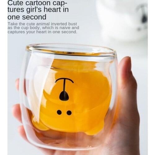 Water Cup Creative Cartoon Cute Glass Double Insulation Large Capacity Water Cup Breakfast Milk Cup