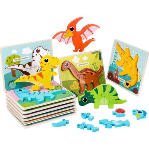 Baby Toys Wooden 3d Puzzle Tangram Shapes Learning Cartoon Dinosaur Intelligence Jigsaw Puzzle Toys For Children Educational
