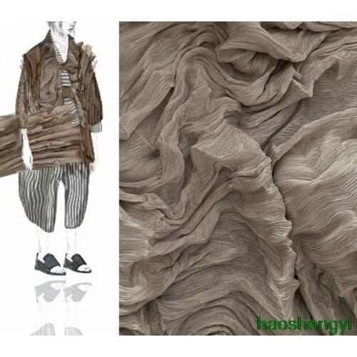 Rock gray horizontal mountain stack seaweed fold texture is soft and micro-transparent fashion fabric / half price
