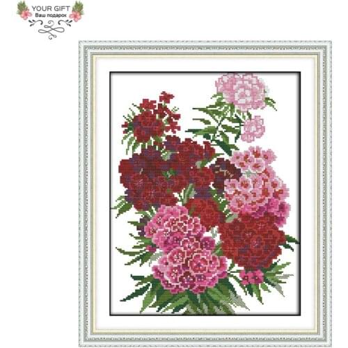 Joy Sunday H683 14CT 11CT Counted and Stamped Home Decor Carnation Flowers Needlepoint Needlework Embroidery Cross Stitch kits