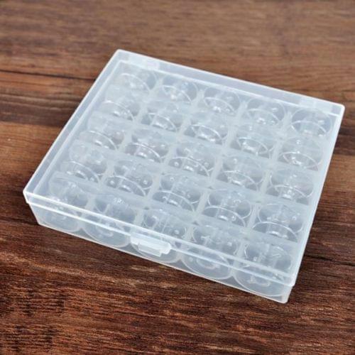 Bobbin Box Storage With 25 Empty Bobbins For Sewing Machine Clear Case Spools