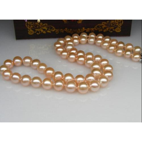 Round 9-10mm natural south sea gold pink pearl necklace 18inch G