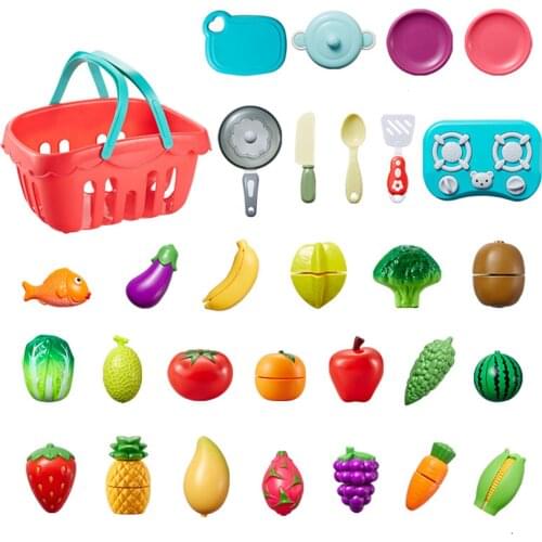 Kitchen Cutting Pretend Play House Toys Cute Snacks Vegetables Fruits Seafood Pizza Hamburg Cooking Cut Toys for Boys Girls