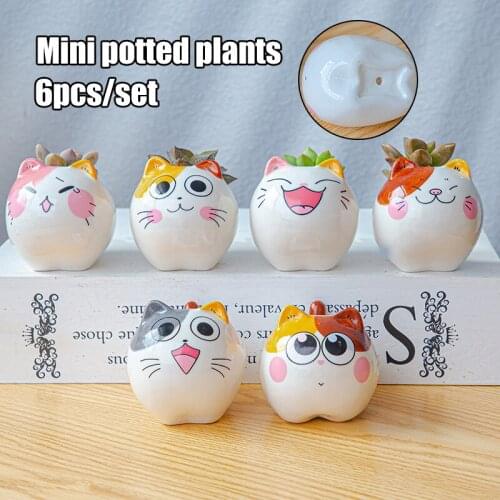Cartoon Animal Flower Pot Cute Cat Ceramic Succulents Gardening Desktop Thumb Flower Pot Breathable Not Easy to Deform ALI88