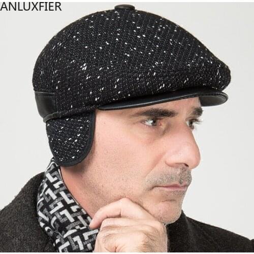 B-7369 Male Wool Hat Female Autumn and Winter Warm Baseball Cap Adult Peaked Cap Quinquagenarian Earmuffs Hat