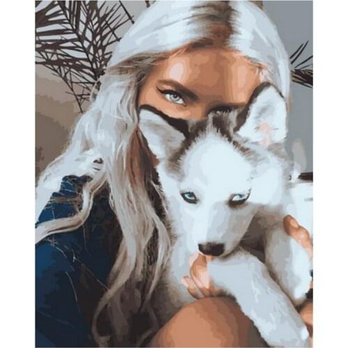 Frameless diy painting by numbers picture by numbers for home decor PBN for living room 4050cm Husky with girl