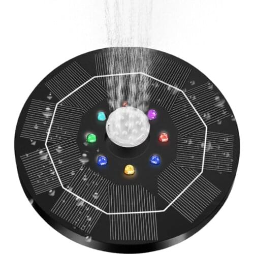 5V 3W Solar Fountain Pump for Bird Bath Water Pump with 8 LED Lights 6 Nozzles for Garden Pond Pool Backyard Decoration