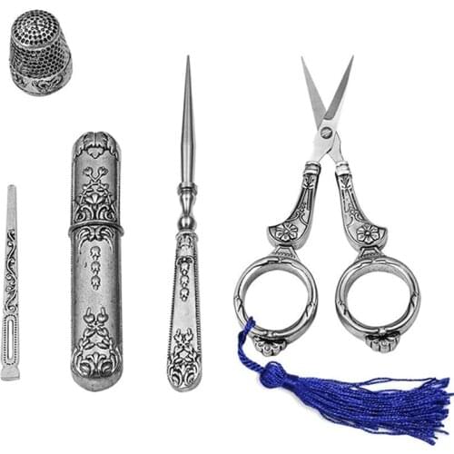 LMDZ High Quality Durable Stainless Steel Embroidery Scissors and Case,Sewing Tools with Sewing Needle Case,Awl,Finger Cot