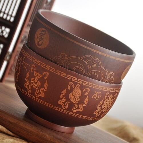 Original Wood Bowl Mongolian style Wooden Soup Salad Rice Noodle Bowls 450ml Ethnic Style Natural Wood Kids Adults Tableware