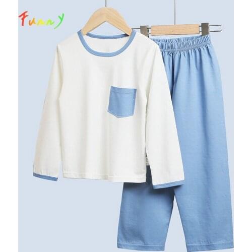Autumn Winter Knitted Cotton Kids Pajamas Set Children Sleepwear Long Sleeve Boys Girls Clothes Casual Nightwear Solid Homewear