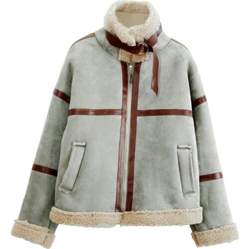 PERHAPS U Women Ted Coat Zipper Pocket Stand Collar White Brown C0190