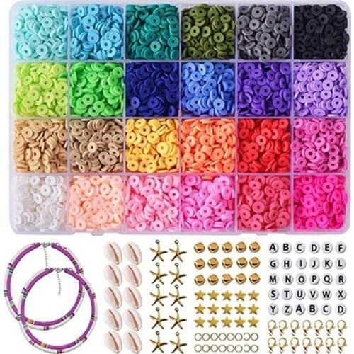 6mm Flat Round Polymer Clay Discs Loose Spacer Beads Kit Elastic String Lobster Clasp Box DIY Jewelry Making Bohemian Bracelet