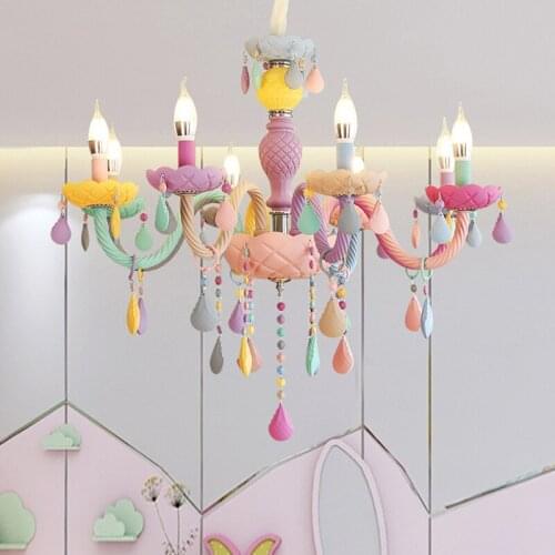 Nordic Style Pendant Lights Seven Color Girl Princes Room Crystal Hanging Lamp Children Eyeshield Toy House E14 Candle bulbs