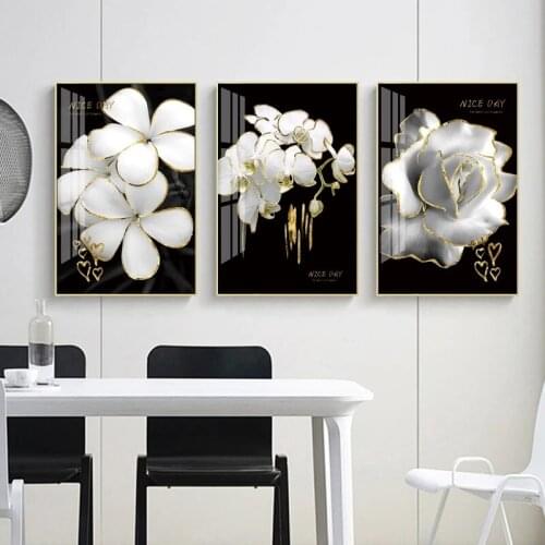 Scandinavia Poster Wall Art Black Gold Flower Canvas Painting For Living Room Printed Modern Art Home Decor Cuadros Decoration