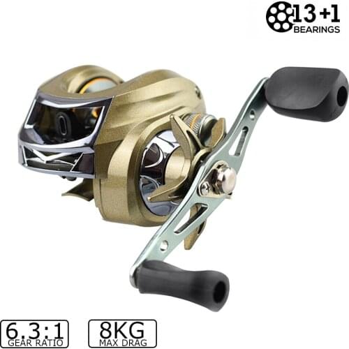 FANGBLUE Baitcasting Fishing Lure 13+1BB 6.3:1 8KG Max Drag Carp Fishing Wheel Magnetic Brake Fish Accessories For Bass Trout