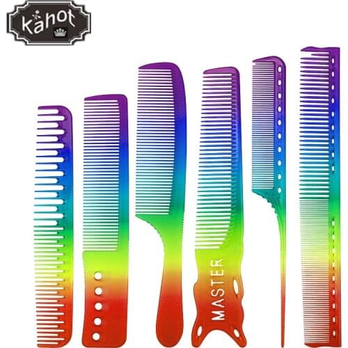 Hair Salon Professional Hairdressing Rainbow Gradient Comb Hairdresser Plastic Transparent Hair Cutting Comb Barber Tools