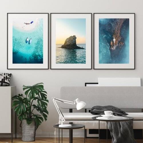 Nordic Simple Fresh Ocean Canvas Poster Seaside Reef Island Art Frameless Simple Home Decoration Painting Art Wall