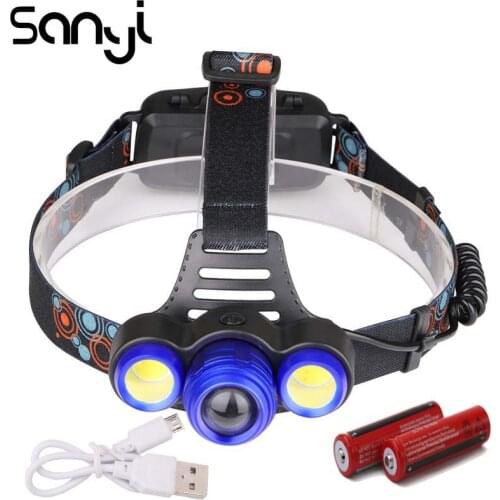 SANYI Super BrightHeadlight Zoomable T6 Head Flashlight Torch Sensor USB Rechargeable Forehead Lamp Camping Light Night Fishing