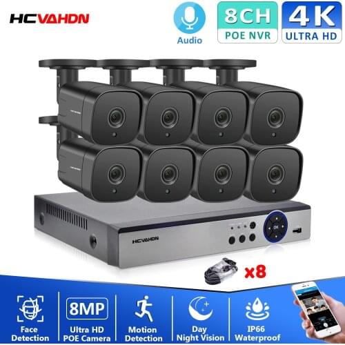 8CH 8MP HD POE Video Surveillance Cameras System H.265+ 8MP NVR With Outdoor Waterproof Security IP Cameras Audio Record