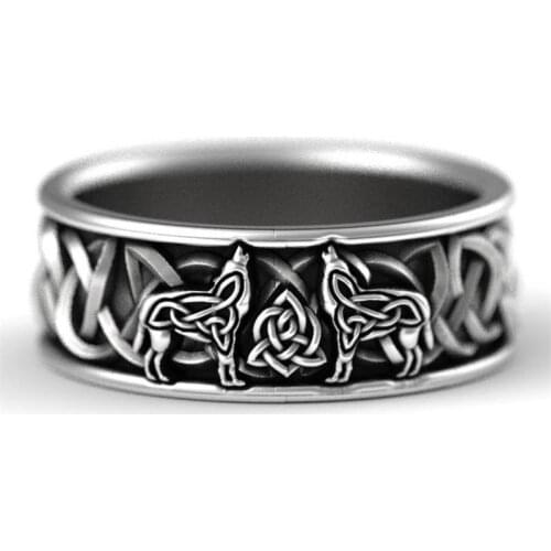 Norse Giant Wolf Pattern Classic Men Rings Stainless Steel Weave Amulet Christmas Gift For Men Jewelry Free Shipping
