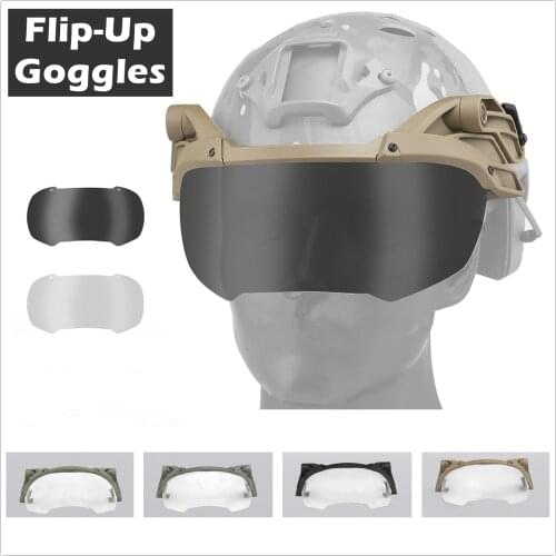 Tactical Airsoft Paintball Flip-Up Goggles Windproof Anti Fog CS Wargame Protection Goggles Fits for Tactical Helmet
