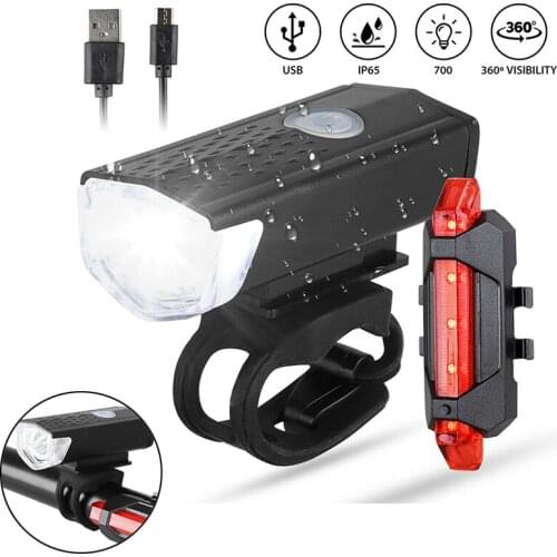 Bike Bicycle Light USB LED Rechargeable Mountain Cycle Front Back Headlight Lamp Safety Flashlight Front Rear Lights Waterproof