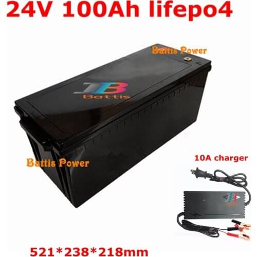Waterproof 24V 100AH lifepo4 Battery 200A BMS for 4800W motorhomes Solar energy RV EV AGV photovoltaic storage + 10A Charger