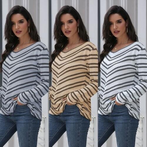 Sweater Women Pullover 2021 New Sweater Women Winter V-neck Loose Long Striped Slim Knit Warm Sweaters Dropshipping SJ3243