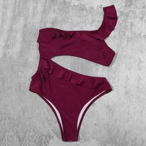 ZTVitality Ruffles Sexy One Piece 2021 Hot Sale Padded Bra One Shoulder Hollow Out Swimsuit Female Swimwear Women Bathing Suit