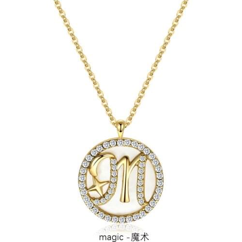 15.7MM Birthday Gift 925 Sterling silver CZ Set Name Pendant Gold Leter M Pendant Shell Coin Initial F Alphabet Necklace TLX2183