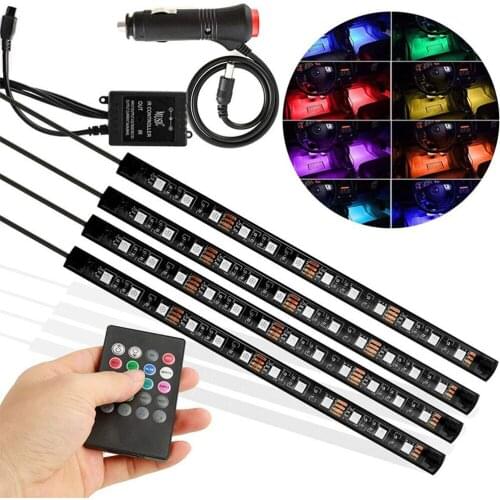 Car Atmosphere Lamp with USB Wireless Remote LED Colorful Music Car Foot Light Automotive Interior Decorative Lights