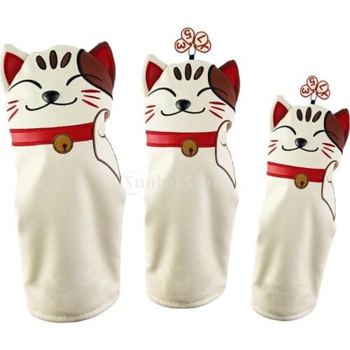 Cute Cat Golf Club Head Cover NO. 1 3 5 Wood Driver Headcover Driver/Fairway /Hybrid UT Headcover PU leather Headcover Protector