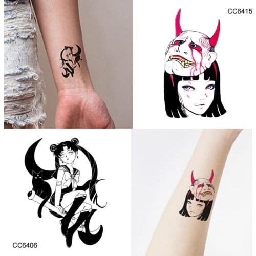 Black Simple Lines Old School Sexy Girl Waterproof Temporary Tattoos Arm Body Ankle Flowers Fashion DIY Tattoo Decals Wholesale