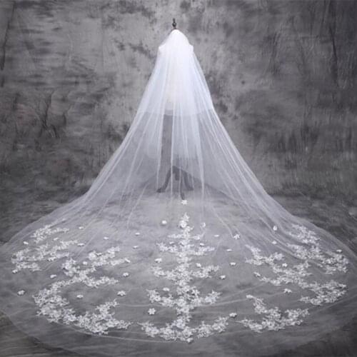 Cathedral Length Bridal Veils Lace Applique Long Wedding Veils White Ivory 2020 New Designer Vestido De Noiva Longo Wedding Veil