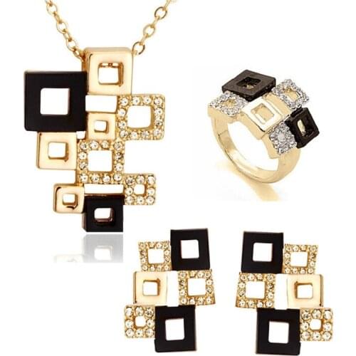 Dubai Wedding Geometric Gothic Earring Jewelry Set Women Yellow Gold Color Zircon Necklace Earrings Jewelry Sets