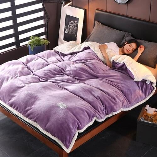 Hmoe Textiles Purple Flannel Quilt Cover Winter Soft Warm Coral Fleece Thickening Warm Duvet Bedding Cover Throw Mechanical Wash