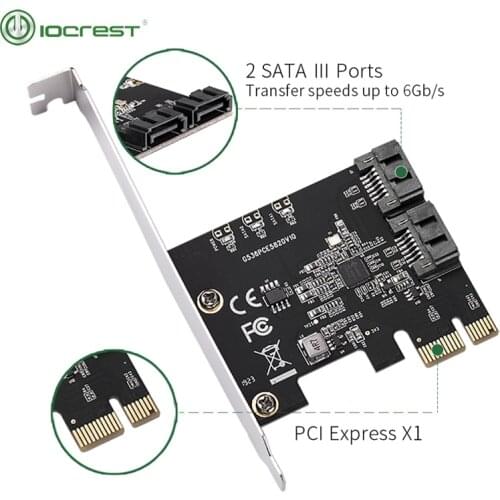 IOCREST SATAIII 6gb/ S Controller Expansion Card Pcie 3.0 Gen3 X1 to 2 Ports PCI Express 3.0 Low Profile Bracket Green