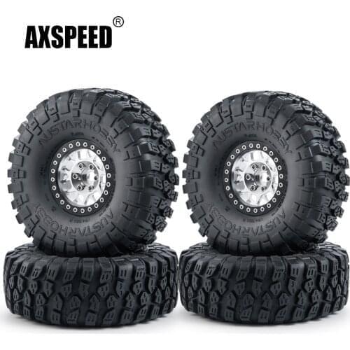 AXSPEED Silver Black 1.9 inch Metal Alloy Beadlock Wheel Rims Hubs with 120mm OD Rubber Tires for 1/10 RC Crawler Car Parts