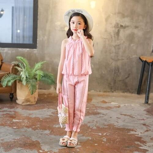 Girls Clothing Sets Fashion Summer Kids Sleeveless Shirt + Pants Girls Clothes Sets Outfits 8 10 12 14 Years Children Suits