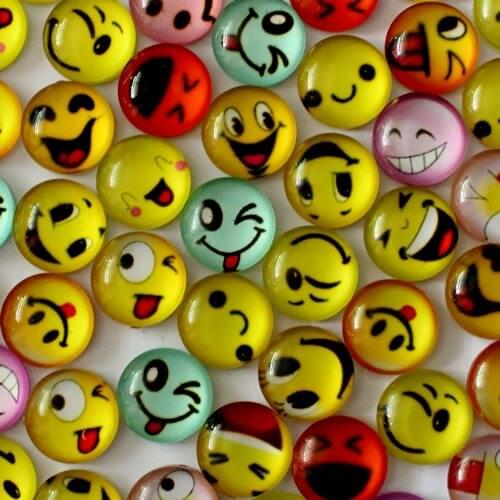 10mm Mixed Style Smile Face Round Glass Cabochon Flatback Photo Dome Jewelry Finding Cameo Pendant Settings 50pcs/lot (K02832)