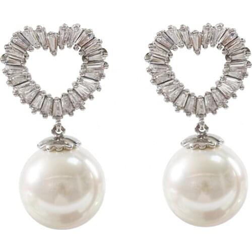 LANFLORA fashion heart Romantic pearl women zircon gold copper alloy earrings Classic bulk wholesale earrings