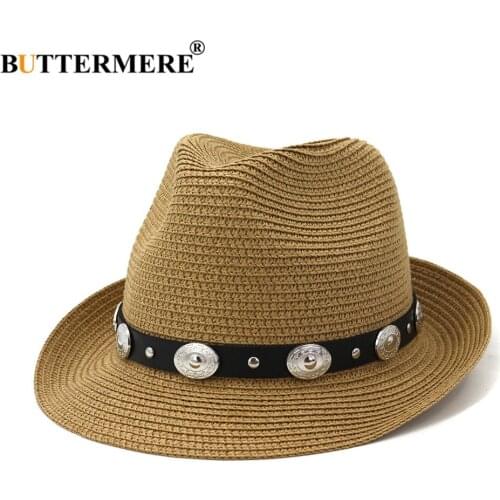 BUTTERMERE Womens Summer Caps Straw Sun Hats for Women British Style Ladies Beach Hat Fedora 2021 New Brand Men Jazz Cap