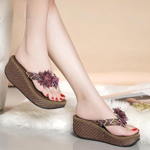 GXMHDD Hot sale 2021 Slippers Women Ladies Fashion Wedges Flower Loafer Causal Shoe Beach Slipper Sandals Flip Flops Women Beach