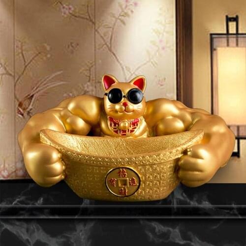 Muscle Arm Lucky Cat Statue Sculpture Table Decoration Miniature Cornucopia Figurine Sundries Storage Box Room Desk Home Decor