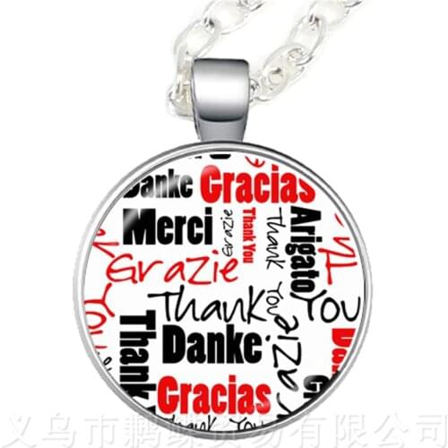 Fashion Thank You Teacher Necklace Red Heart Pattern Glass Penadnt Sweater chain Metal Merci Maitresse Women Men Gifts