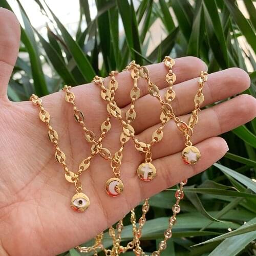 Moon Drips Pendant Necklace Plated 18K chain Cross Star pendant Charms Drop Star Pendant necklace